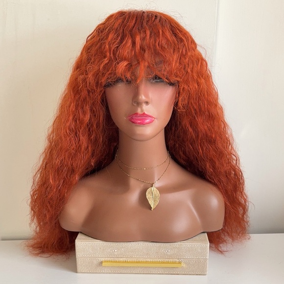20” curly human hair wig with bangs - Picture 6 of 11